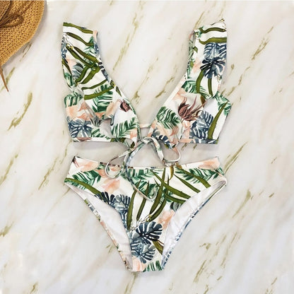 2019 New Bikini Beach Skirt Tunics for Beach Long Leaves Print Bikini Cover up