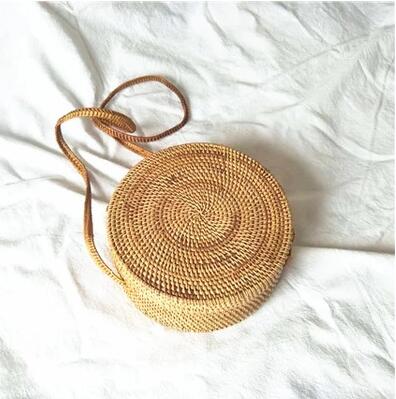Woven Rattan Bag Round Straw Shoulder Bag Small Beach HandBags Women Summer Hollow Handmade Messenger Crossbody Bags