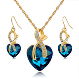 Gift! Gold Plated Jewelry Sets For Women Crystal Heart Necklace Earrings Jewellery Set Bridal - Shopy Max
