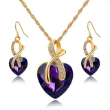 Gift! Gold Plated Jewelry Sets For Women Crystal Heart Necklace Earrings Jewellery Set Bridal - Shopy Max