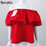 BerryGo Top Quality Sexy off shoulder women blouse shirt Summer crop tops slash neck