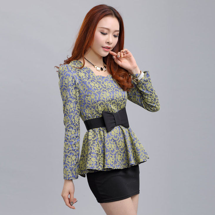 2016 New Women blouses Retro fashion casual long-sleeved Lace Tops Slim temperament