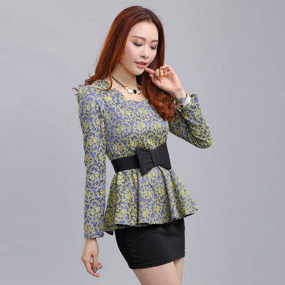 2016 New Women blouses Retro fashion casual long-sleeved Lace Tops Slim temperament