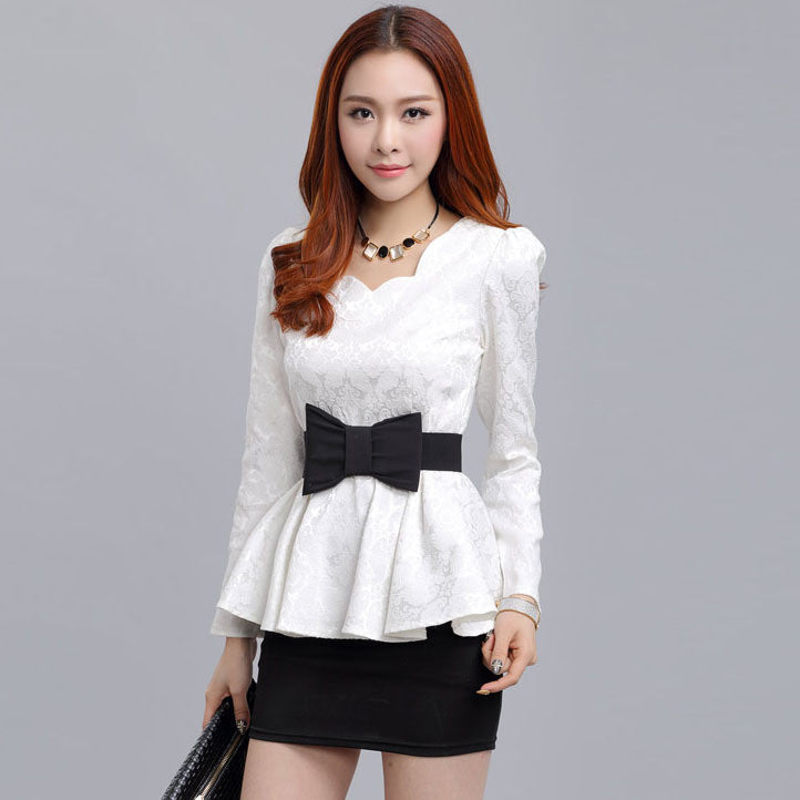 2016 New Women blouses Retro fashion casual long-sleeved Lace Tops Slim temperament