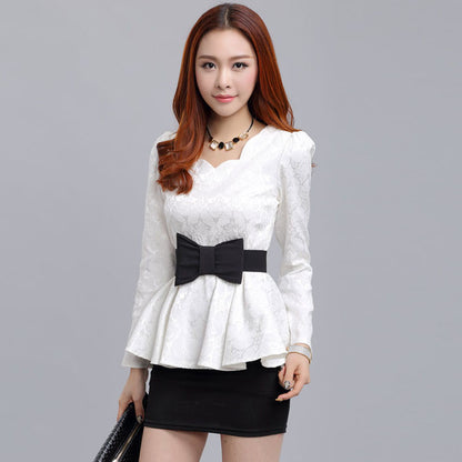 2016 New Women blouses Retro fashion casual long-sleeved Lace Tops Slim temperament