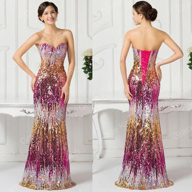 Grace Karin Sexy Sweetheart Sequin Lace Luxury Evening Dresses Red Blue Formal - Shopy Max