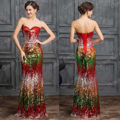 Grace Karin Sexy Sweetheart Sequin Lace Luxury Evening Dresses Red Blue Formal - Shopy Max
