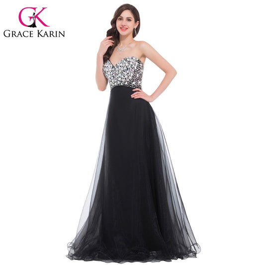Luxury Grace Karin Beaded Pink Purple Blue Long Black Evening Dresses 2016 - Shopy Max