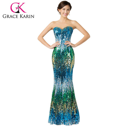 Grace Karin Sexy Sweetheart Sequin Lace Luxury Evening Dresses Red Blue Formal - Shopy Max