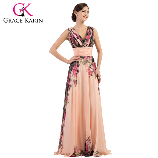 Grace Karin Sexy Elegant Backless Flower Floral Long Evening Dress Pattern - Shopy Max