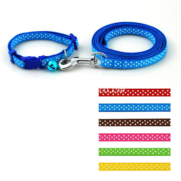 Dot Printed Nylon Pet Dog Necklace Pet Dog Collar and Leash Lead Set with Bell - Shopy Max