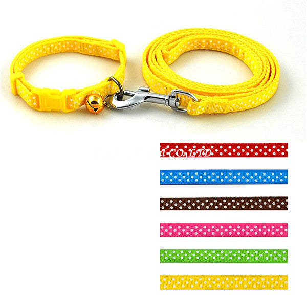 Dot Printed Nylon Pet Dog Necklace Pet Dog Collar and Leash Lead Set with Bell - Shopy Max