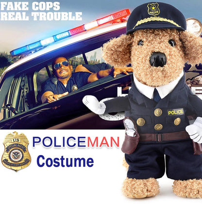 Funny Halloween pet cat dog police costume cosplay with dog police hat small dog puppy - Shopy Max