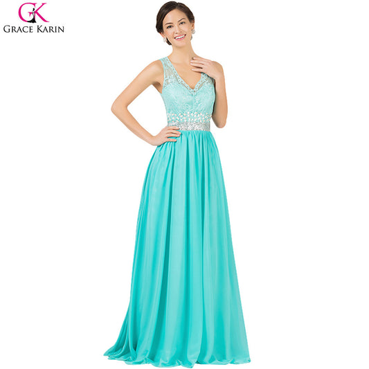 Evening Dress Abendkleider 2016 Grace Karin Long Turquoise Dresses Backless - Shopy Max