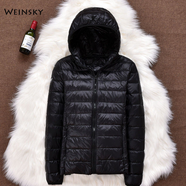 Winter Women Ultralight Thin Down Jacket White Duck Down Hooded Jackets Long Sleeve Warm