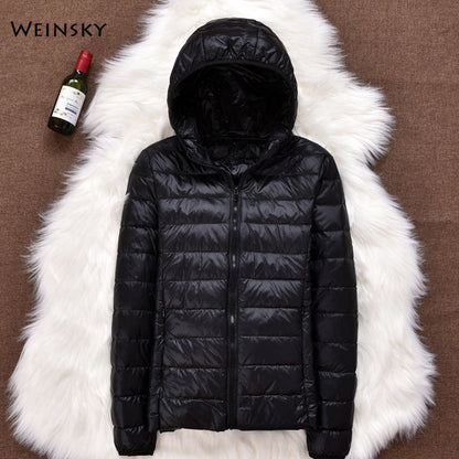 Winter Women Ultralight Thin Down Jacket White Duck Down Hooded Jackets Long Sleeve Warm