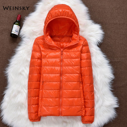 Winter Women Ultralight Thin Down Jacket White Duck Down Hooded Jackets Long Sleeve Warm