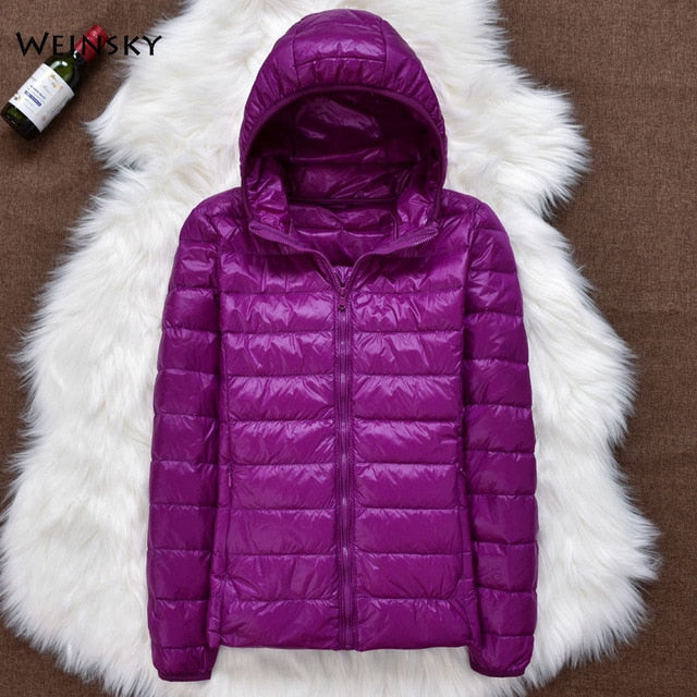 Winter Women Ultralight Thin Down Jacket White Duck Down Hooded Jackets Long Sleeve Warm