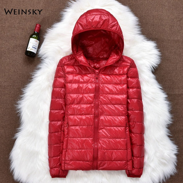 Winter Women Ultralight Thin Down Jacket White Duck Down Hooded Jackets Long Sleeve Warm
