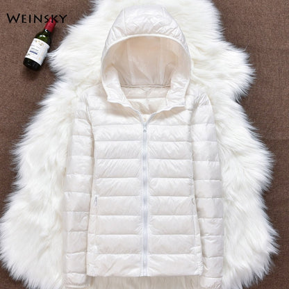 Winter Women Ultralight Thin Down Jacket White Duck Down Hooded Jackets Long Sleeve Warm