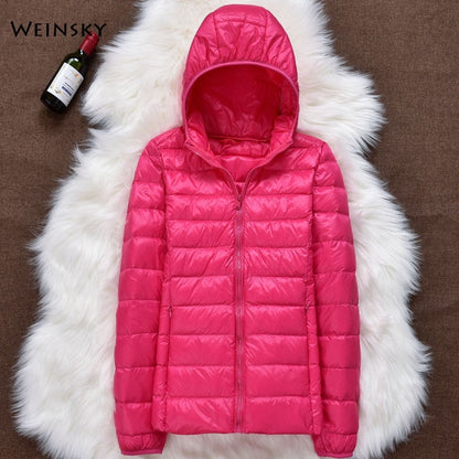 Winter Women Ultralight Thin Down Jacket White Duck Down Hooded Jackets Long Sleeve Warm