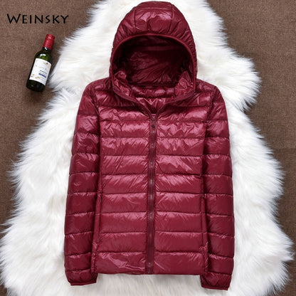 Winter Women Ultralight Thin Down Jacket White Duck Down Hooded Jackets Long Sleeve Warm
