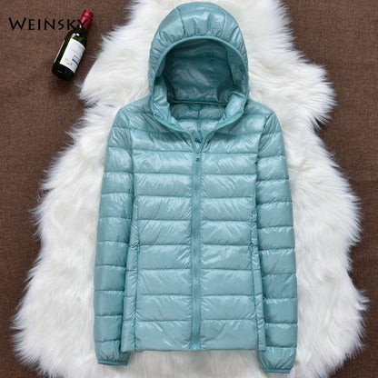 Winter Women Ultralight Thin Down Jacket White Duck Down Hooded Jackets Long Sleeve Warm