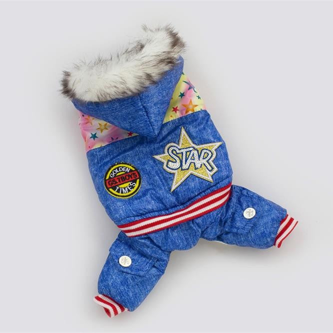 Pet Clothes New Winter Warm Dog Coat Jumpsuit Hoodie Thicken Cotton-Padded - Shopy Max
