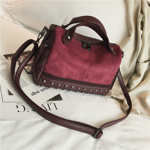 TTOU Fashion Women Top-handle Shoulder Bags With Rivets High Quality Leather