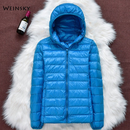Winter Women Ultralight Thin Down Jacket White Duck Down Hooded Jackets Long Sleeve Warm