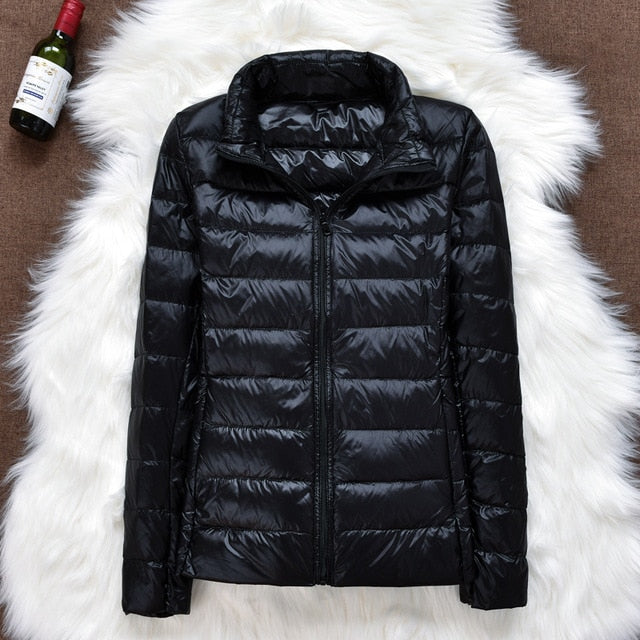 Winter Women Ultralight Thin Down Jacket White Duck Down Hooded Jackets Long Sleeve Warm