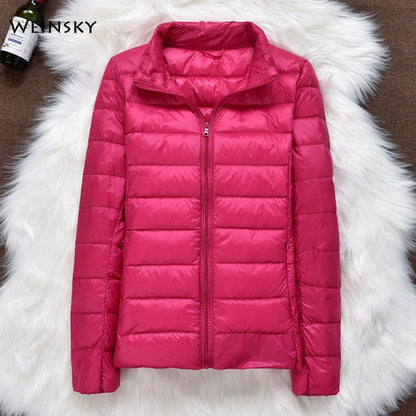 Winter Women Ultralight Thin Down Jacket White Duck Down Hooded Jackets Long Sleeve Warm