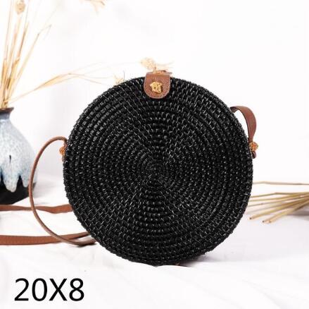 Woven Rattan Bag Round Straw Shoulder Bag Small Beach HandBags Women Summer Hollow Handmade Messenger Crossbody Bags