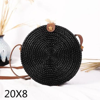 Woven Rattan Bag Round Straw Shoulder Bag Small Beach HandBags Women Summer Hollow Handmade Messenger Crossbody Bags
