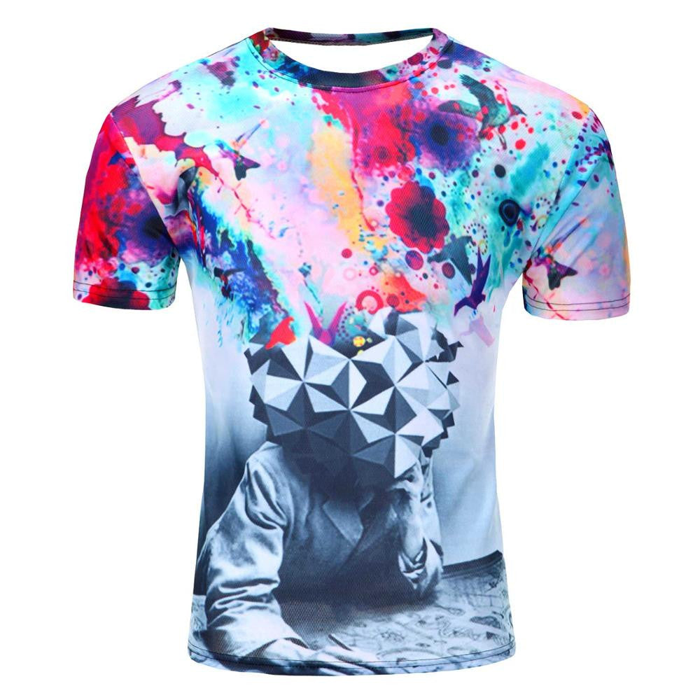 Men's Short Sleeve Polyester O-Neck T-Shirt Punk 3D thinkers/tree Printed T shirt Men t shirt