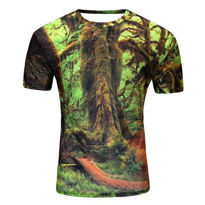 Men's Short Sleeve Polyester O-Neck T-Shirt Punk 3D thinkers/tree Printed T shirt Men t shirt