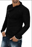 2016 New Autumn Mens 100% Cotton Oblique Button Collar T Shirt Fashion Men Long Sleeve