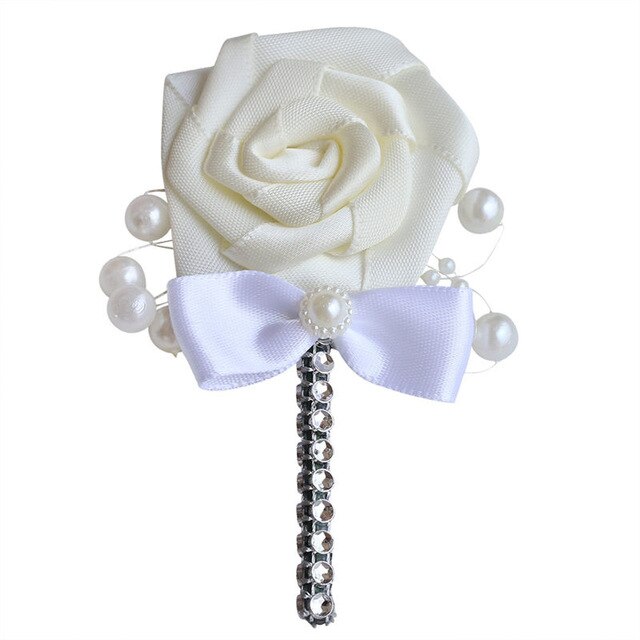 European Wedding Flowers Groom Groomsmen Boutonniere Wedding Prom Men Suit Lapel Pin Silk Ribbon Ceremony Flower Brooch X8715
