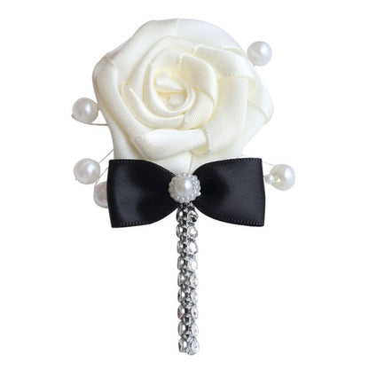 European Wedding Flowers Groom Groomsmen Boutonniere Wedding Prom Men Suit Lapel Pin Silk Ribbon Ceremony Flower Brooch X8715