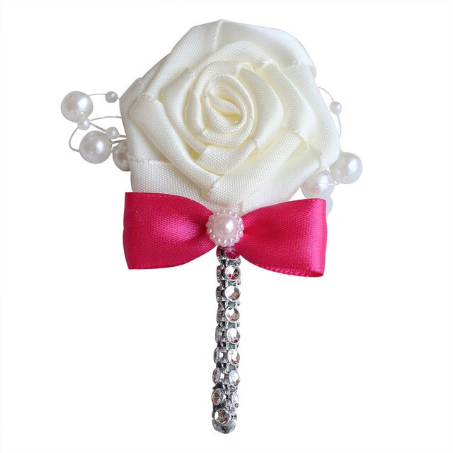 European Wedding Flowers Groom Groomsmen Boutonniere Wedding Prom Men Suit Lapel Pin Silk Ribbon Ceremony Flower Brooch X8715