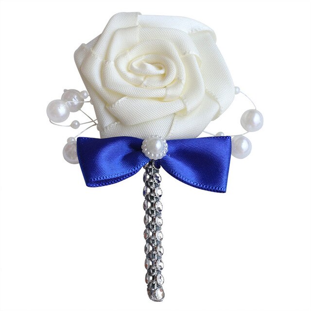 European Wedding Flowers Groom Groomsmen Boutonniere Wedding Prom Men Suit Lapel Pin Silk Ribbon Ceremony Flower Brooch X8715