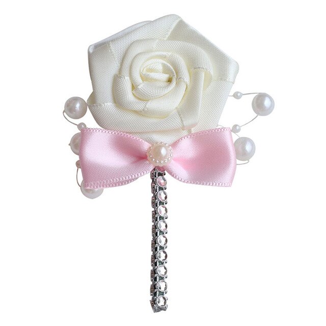 European Wedding Flowers Groom Groomsmen Boutonniere Wedding Prom Men Suit Lapel Pin Silk Ribbon Ceremony Flower Brooch X8715