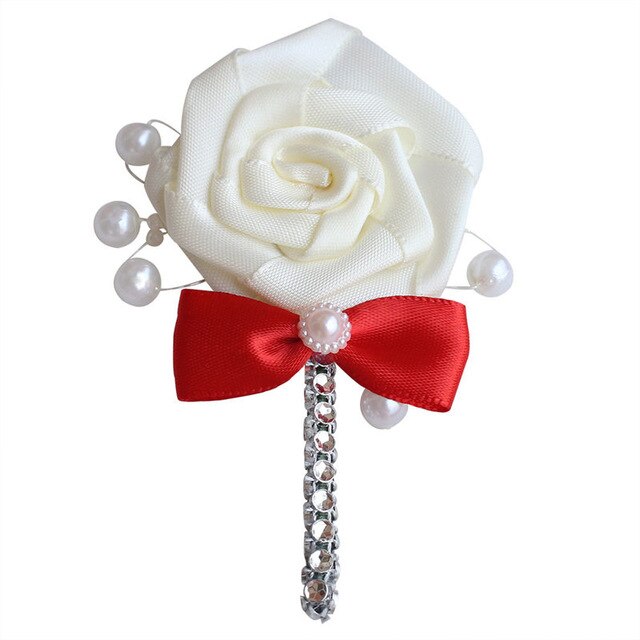 European Wedding Flowers Groom Groomsmen Boutonniere Wedding Prom Men Suit Lapel Pin Silk Ribbon Ceremony Flower Brooch X8715