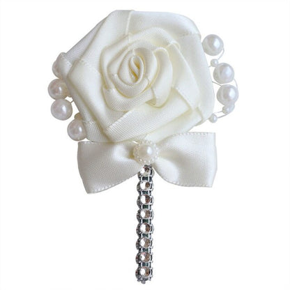 European Wedding Flowers Groom Groomsmen Boutonniere Wedding Prom Men Suit Lapel Pin Silk Ribbon Ceremony Flower Brooch X8715