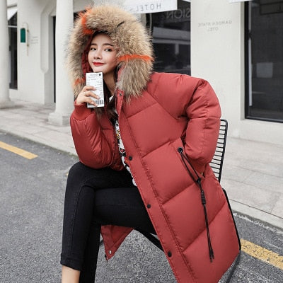 Winter Hooded Warm Down Coat Women Casual Long Down Jackets Ladies Thicken