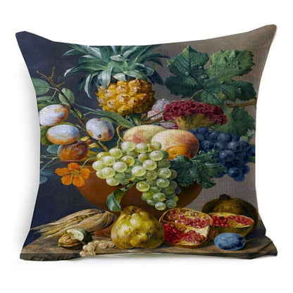 Vintage Style Oil Painting Flowers Printed Cushion Cover