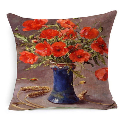 Vintage Style Oil Painting Flowers Printed Cushion Cover