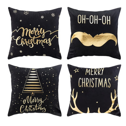 Merry Christmas Pattern Cushion Cover Black Tipping Gold Foil Printing