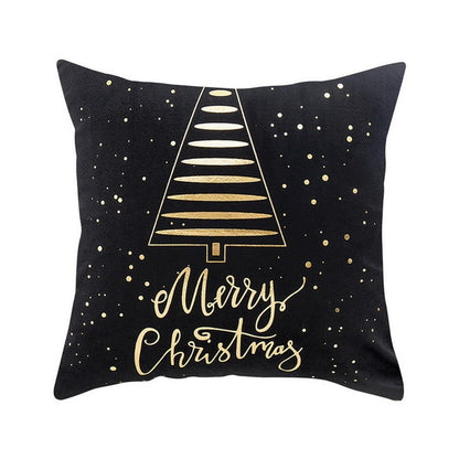 Merry Christmas Pattern Cushion Cover Black Tipping Gold Foil Printing
