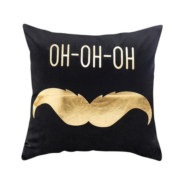 Merry Christmas Pattern Cushion Cover Black Tipping Gold Foil Printing